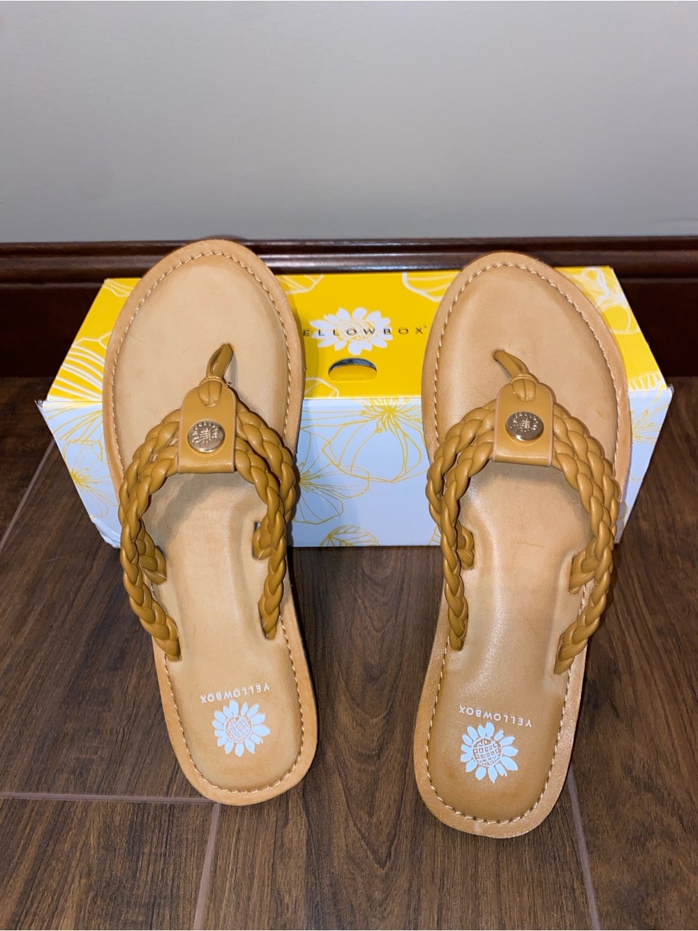 Yellow Box Braided Thong Sandals in Tan